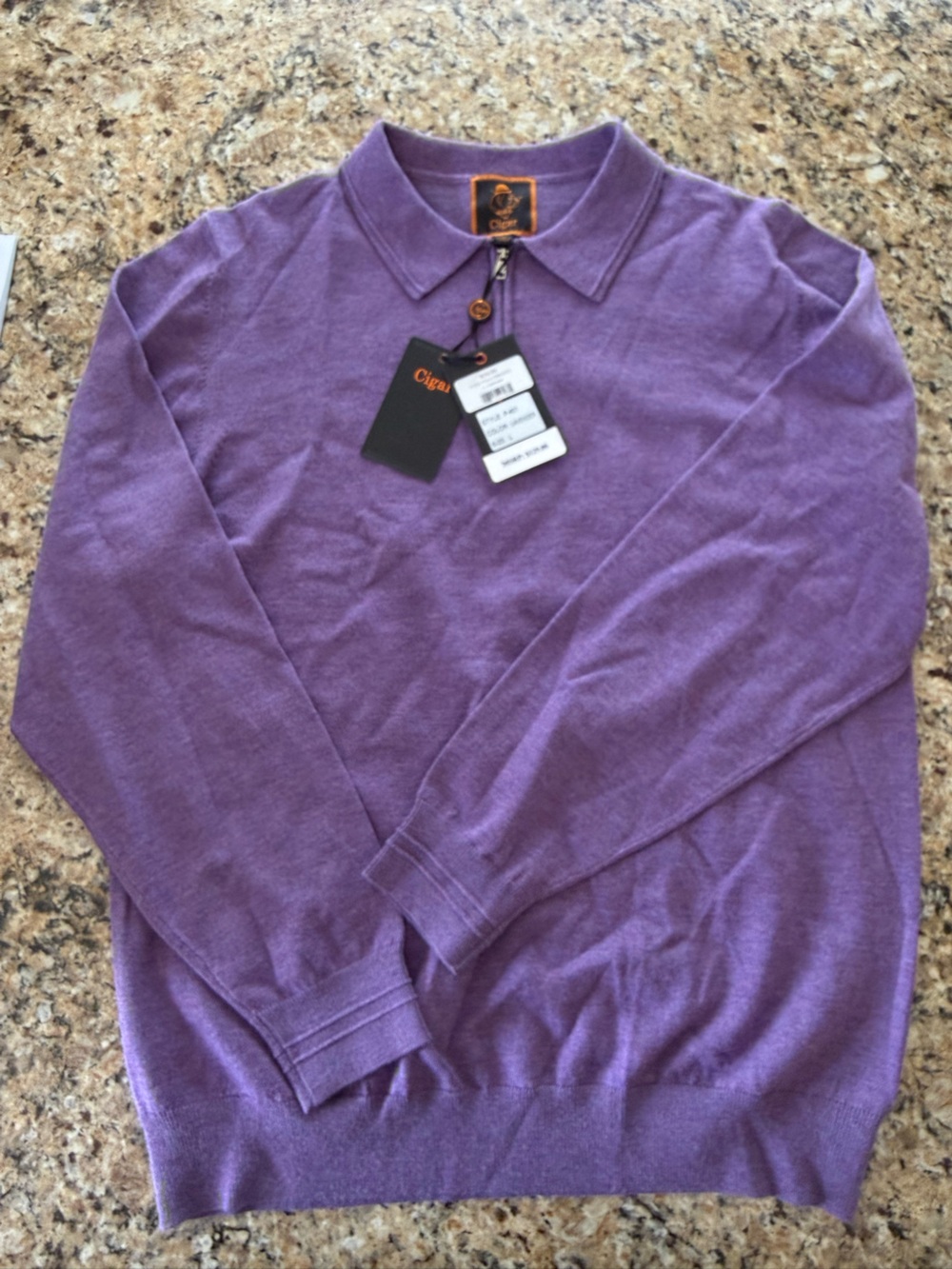 NWT Men’s Cigar Signature Brand Lavender Knit Polo Sweater size LARGE